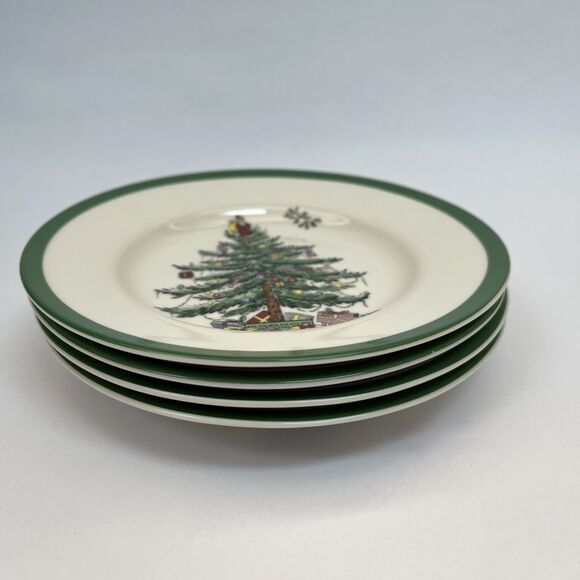 Spode Christmas Tree Bread & Butter Plates Green Band Lot of 4 - Retail $26 each - Picture 12 of 12